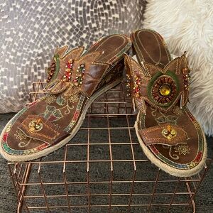 Vintage Embellished Brown Sandals